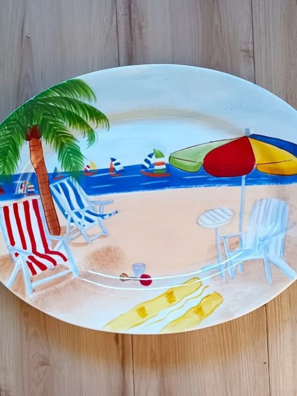 Stonelite Day At The Beach Oval Serving Platter Coastal Decor